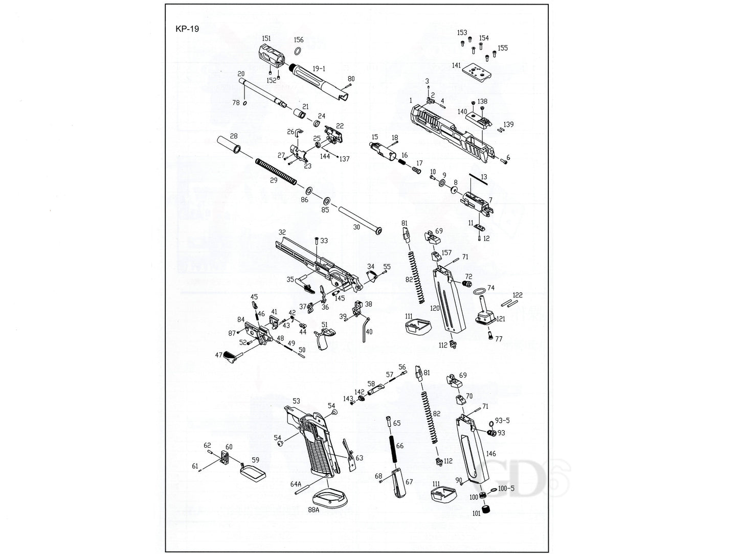 KJ Works KP-19 Hi-Capa GBB Airsoft Pistol Replacement Part.