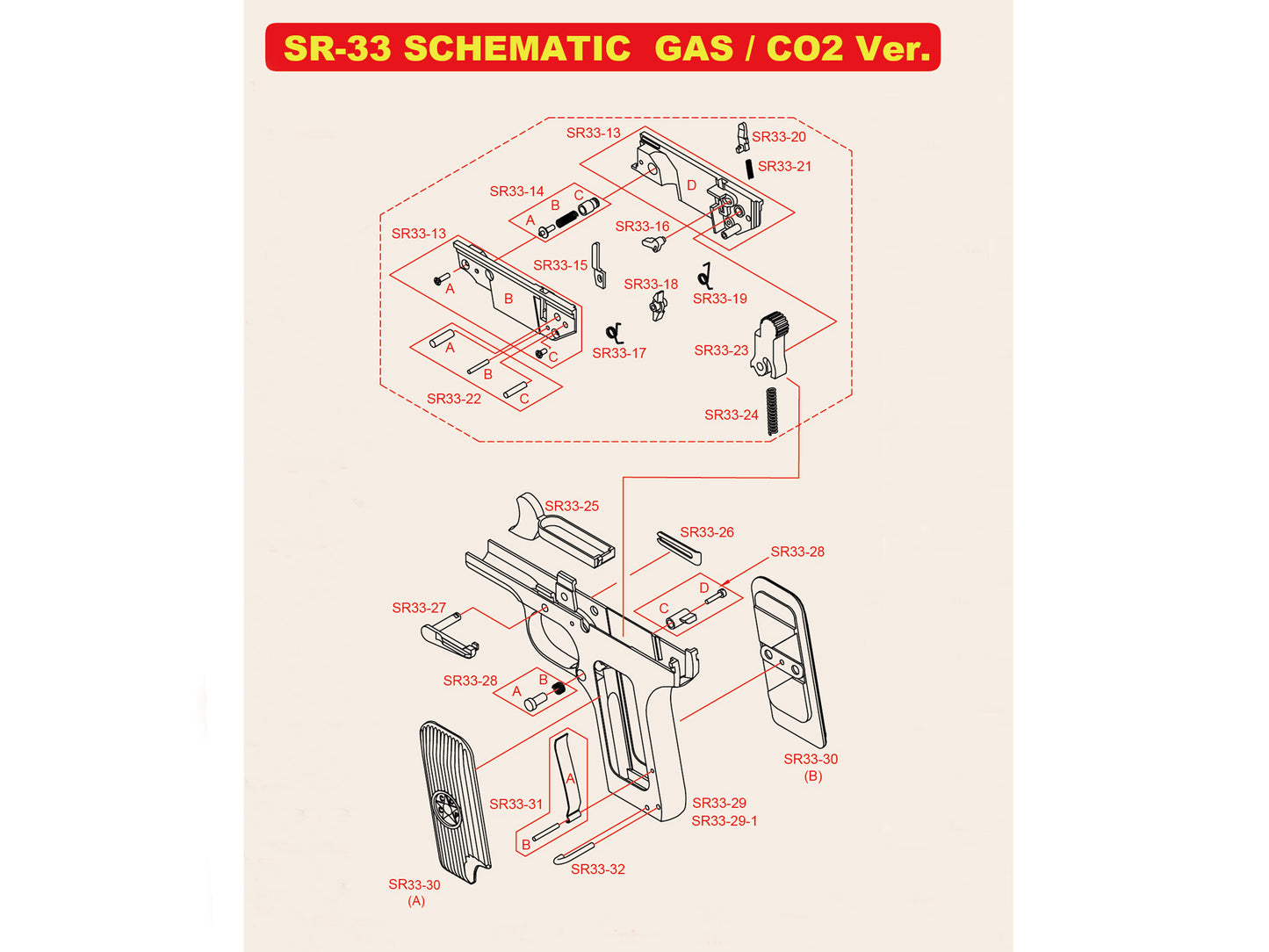 【Original Parts】SRC Tokarev TT-33 Gas Blowback Handgun Parts.