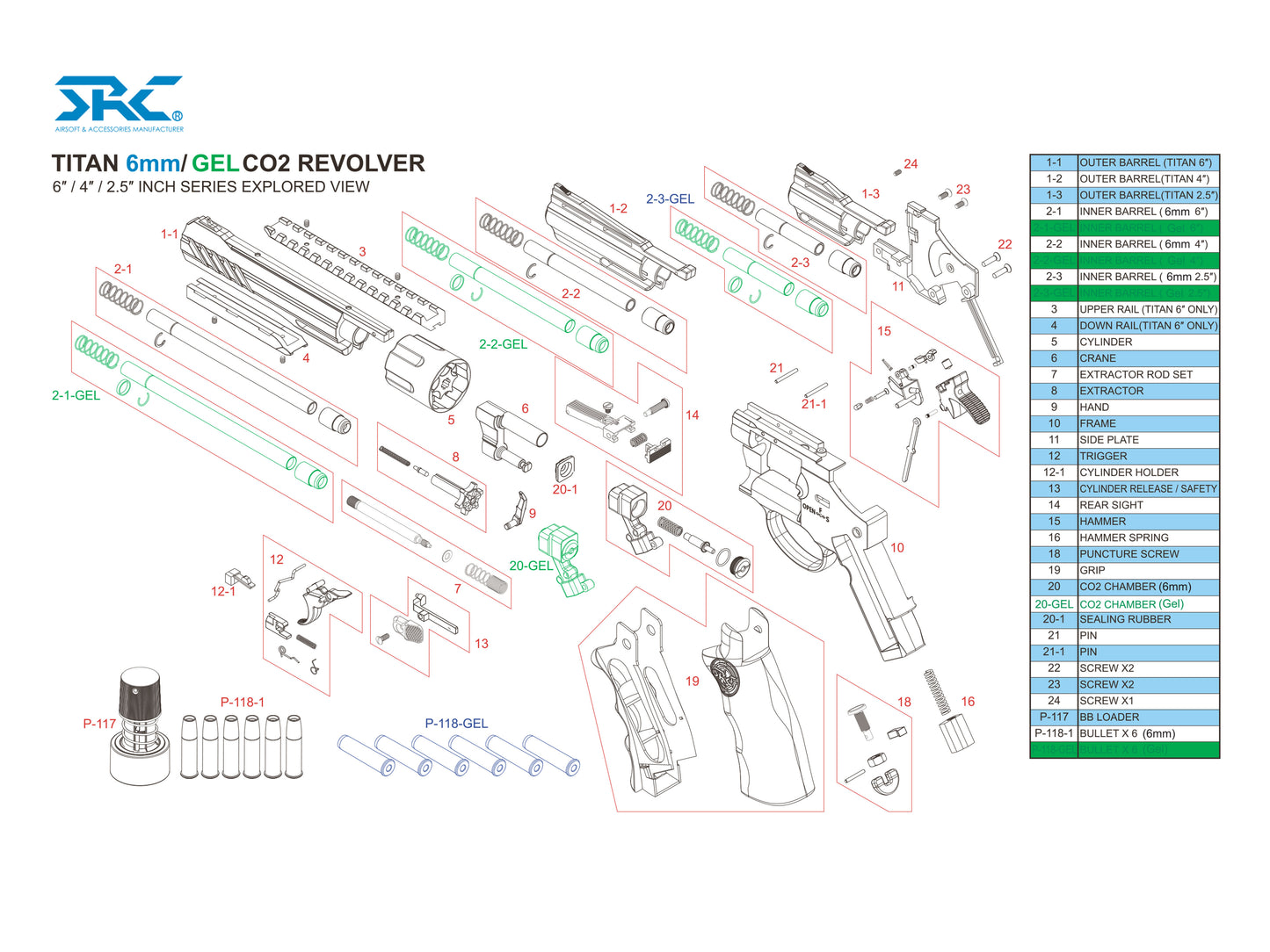 【純正部品】SRC タイタン CO2ガスリボルバー パーツ.
