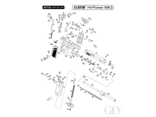 【純正部品】WE FN ブローニング ハイパワー Browning Hi-Power MKIII シリーズ  パーツ.