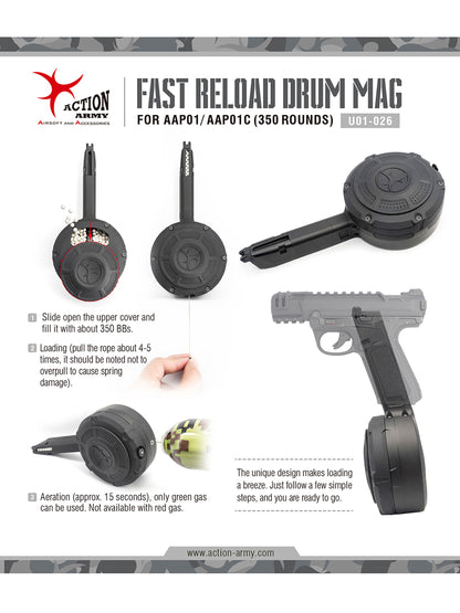 ACTION ARMY AAP-01 / AAP01C シリーズ 用 350連 ガスドラム マガジン .